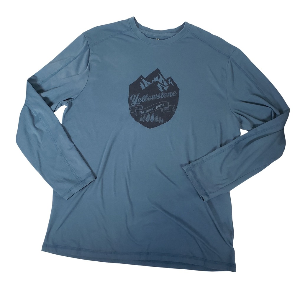 Outdoor Life Mens Blue Yellowstone National Park Long Sleeve Graphic T-Shirt L